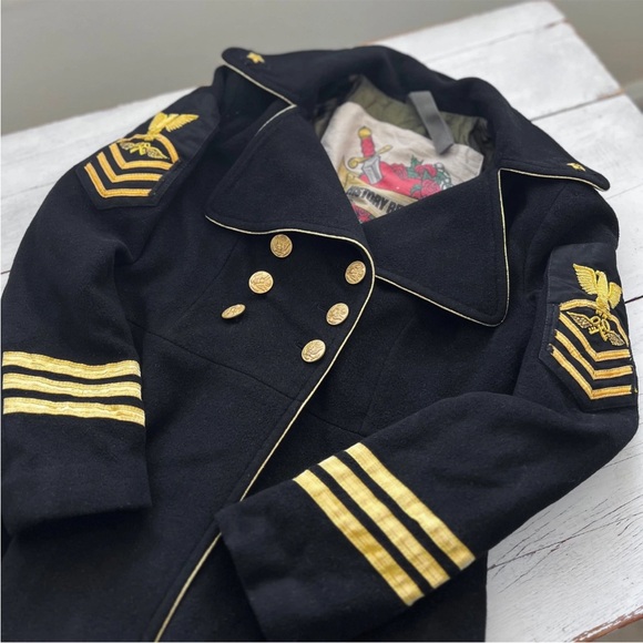 History Repeats Women’s Military Wool Coat sz 42 Black Gold Eagle Italy $830 HR - Picture 2 of 15